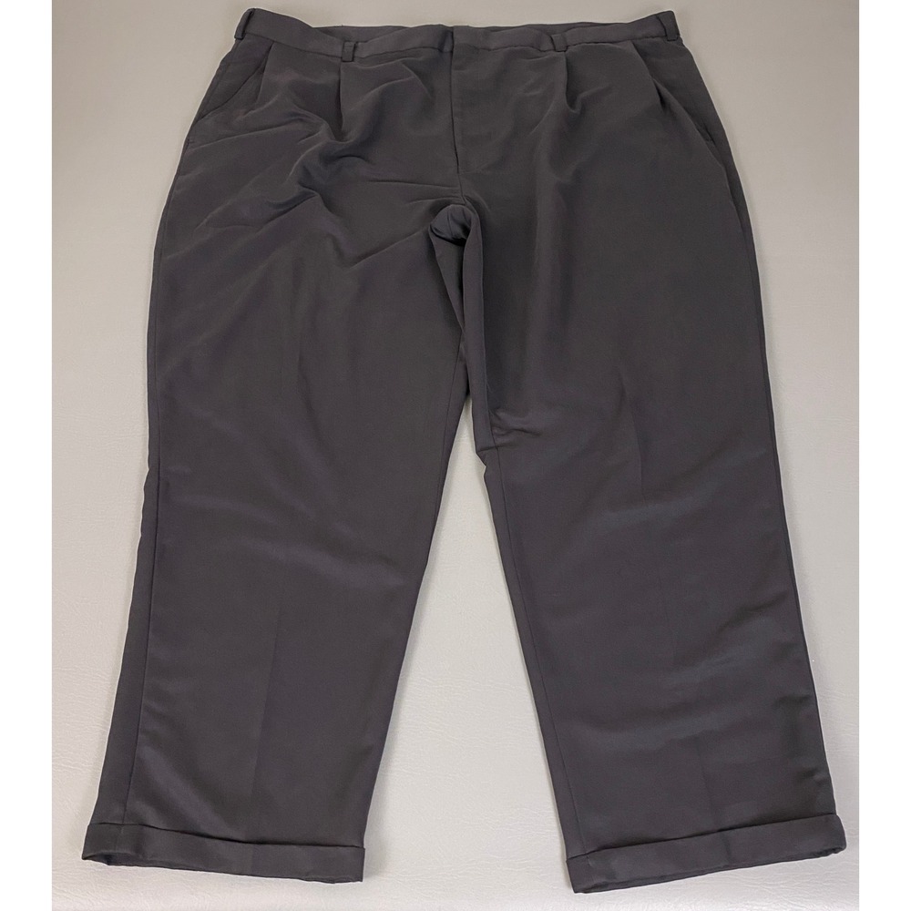 IZOD Pleated Dress Pants Men's Size 50 Charcoal Gray Big 100% Polyester Cuffed*